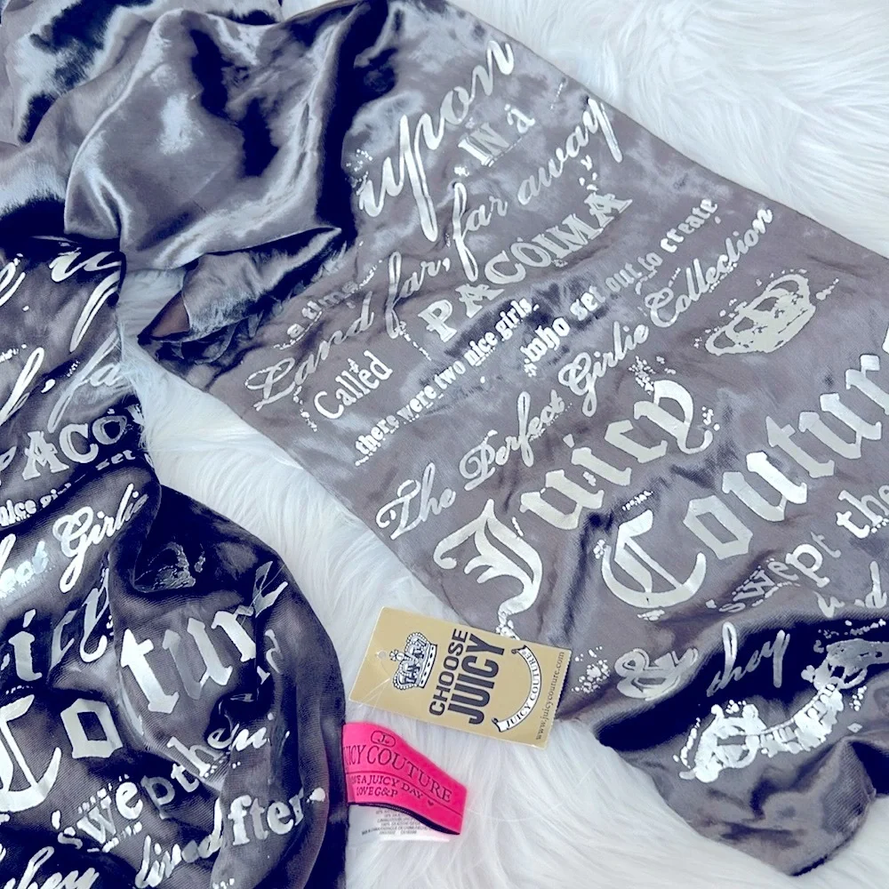 Juicy Couture Vintage Rare crushed velvet scarf with Iconic Fairytale script